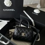 CHANEL COCO HANDLE菱格縫線粒紋牛皮金鍊